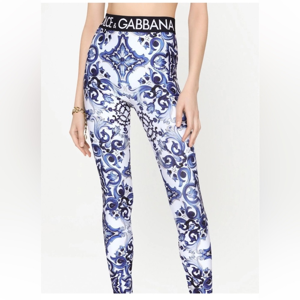Dolce & Gabbana Blue and White Patterned Leggings
